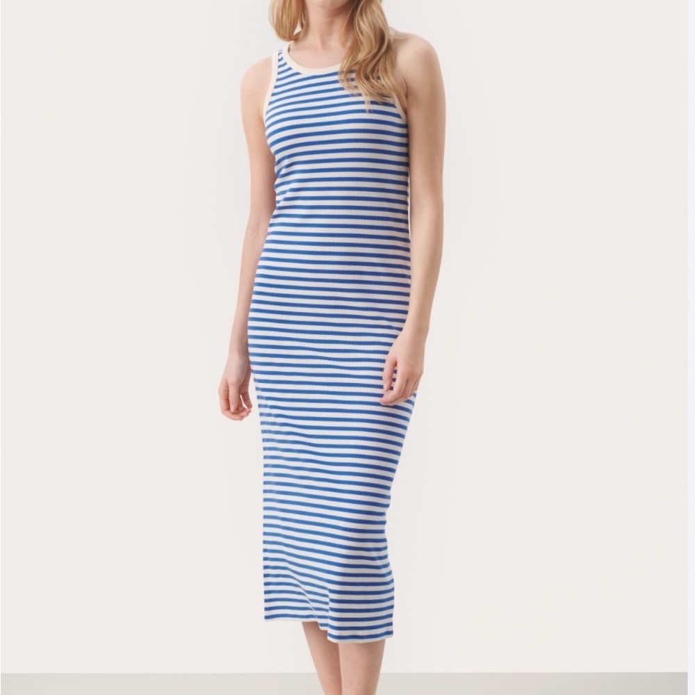 Part Two Copenhagen Blue and White Striped Sleeveless Dress